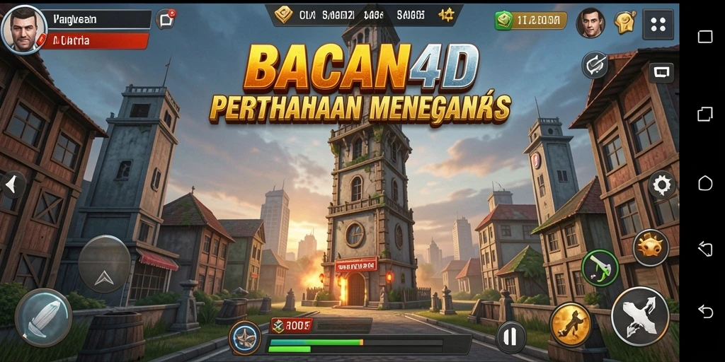 Screenshot gameplay BACAN4D dengan aksi menara pertahanan yang intens.