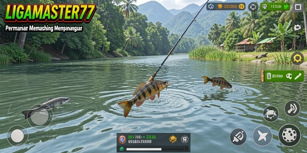 Tampilan gameplay memancing yang realistis di LIGAMASTER77.
