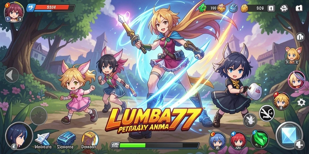 Tampilan gameplay menarik dan karakter anime yang penuh warna.