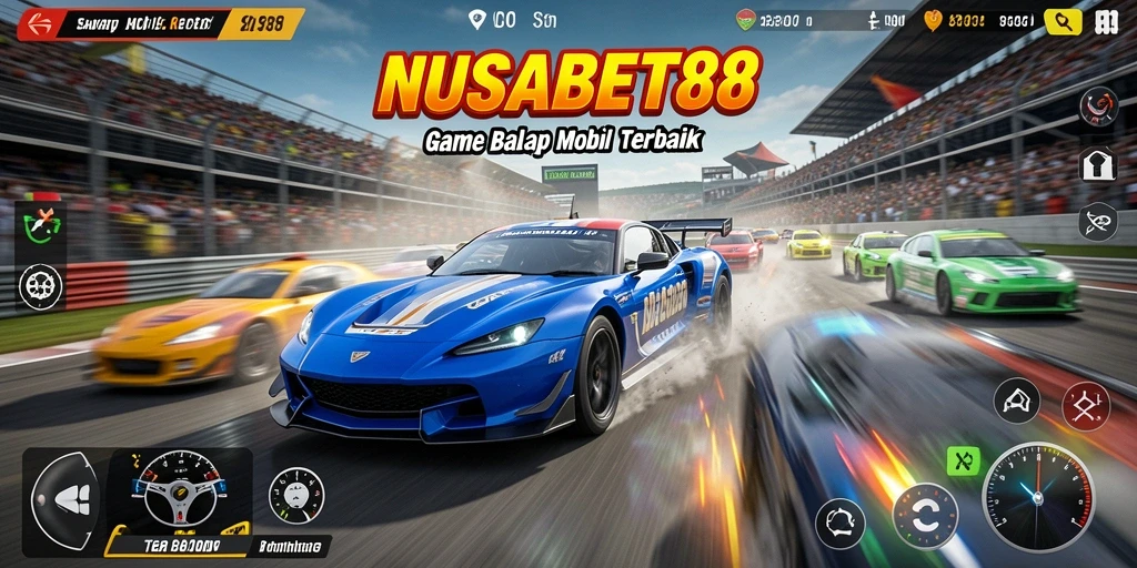 Screenshot gameplay NUSABET88 yang menegangkan di trek balap.