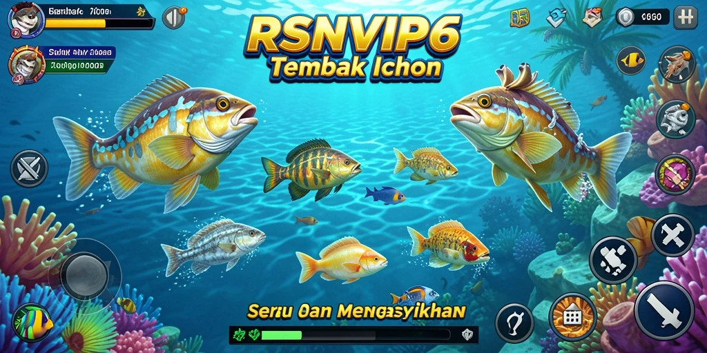Tampilan gameplay RSNVIP6 dengan berbagai ikan berwarna-warni.