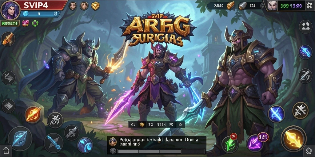 Screenshot gameplay SVIP4 yang menampilkan pertarungan epik dan dunia luas.
