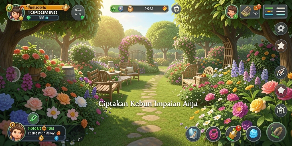Tampilan screenshot TOPDOMINO menampilkan kegiatan bercocok tanam yang menyenangkan.